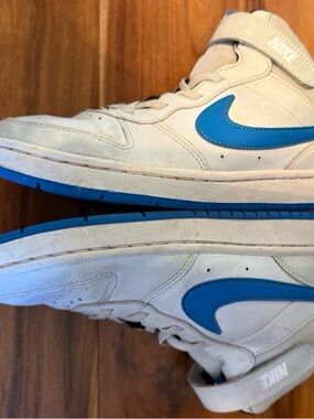 Nike Kids White and Blue High-Top Sneakers